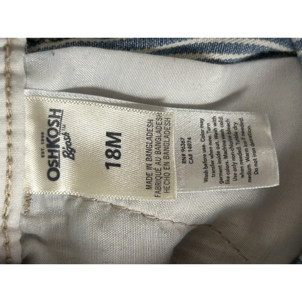 Vintage Oshkosh B'gosh Railroad Striped Pin Stripe Shortalls Overalls Size 18M